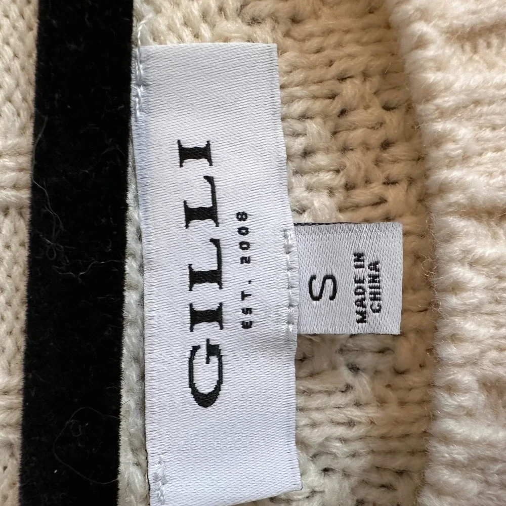 Gilli Womens Sm Cream Fringe‎ Sweater Knit Cozy Boho Minimalist Country Classic